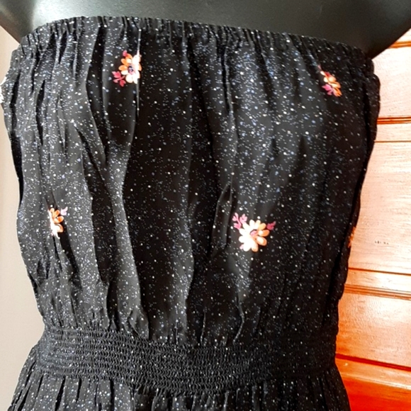 Vintage Sheer Polyester Strapless Waterfall  Floral Dress - Picture 2 of 9